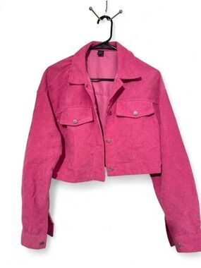 SHEIN Cropped Corduroy Jacket - Hot Pink never use